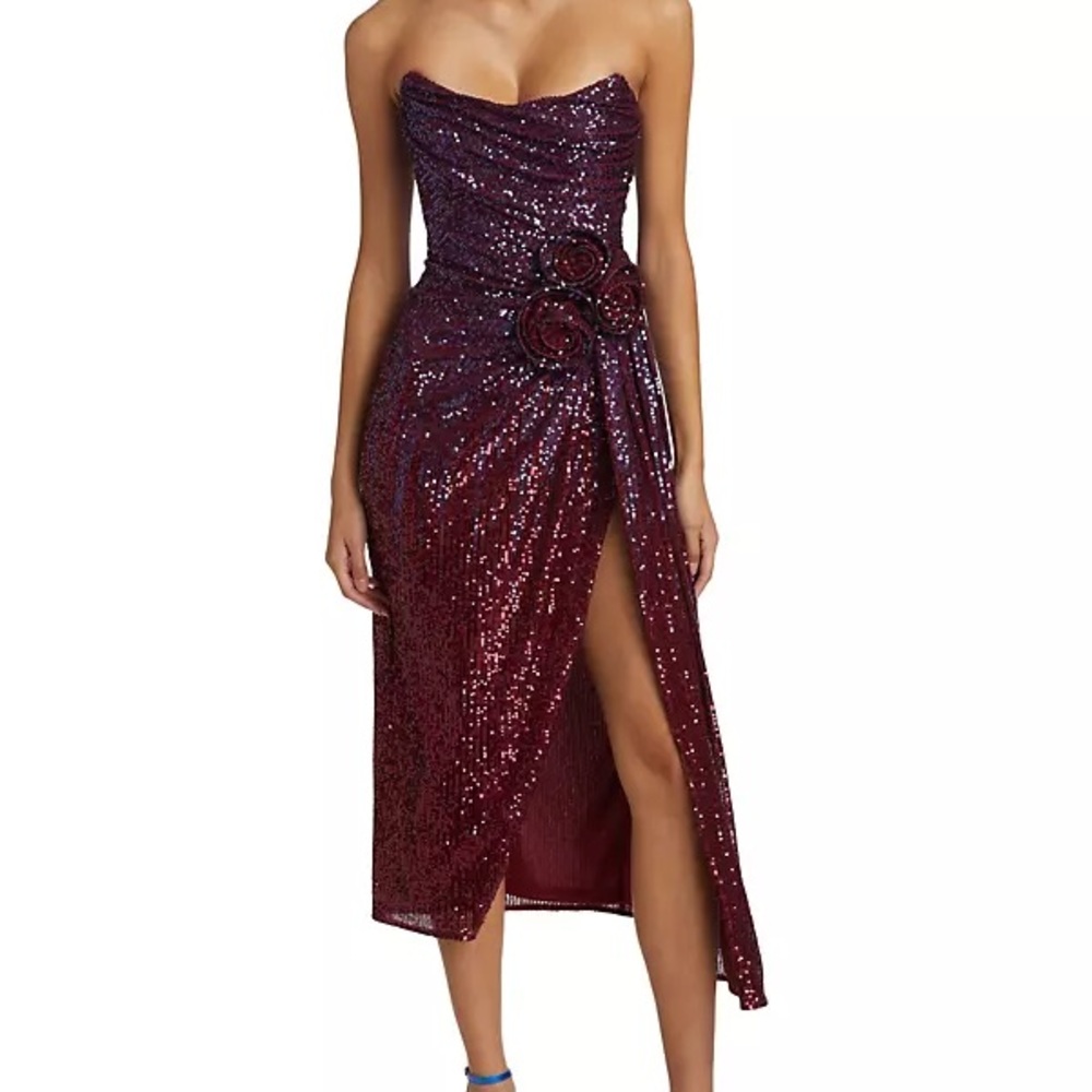 Badgley Mishcka Sequin Rosette Midi Dress